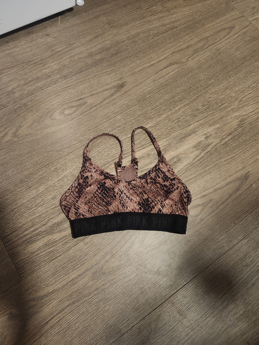 PINK Victoria's Secret Mauve Snake-Print Strappy Bralette with Black Band